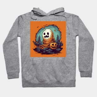 halloween design for kids, orange background, scary ghost with pumpkin Hoodie